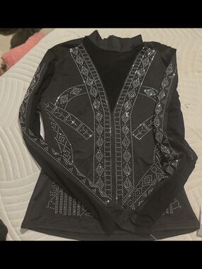 Black Mock Neck Long-Sleeve Top with Silver Stud Detailing